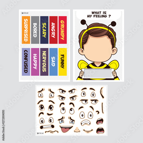 Cartoon face expressions cut and paste activity for emotional learning in kids.
