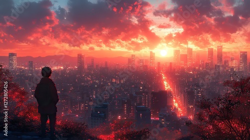 anime cityscape at night a moody 4k wallpaper with a cute boy embracing the urban night wallpaper