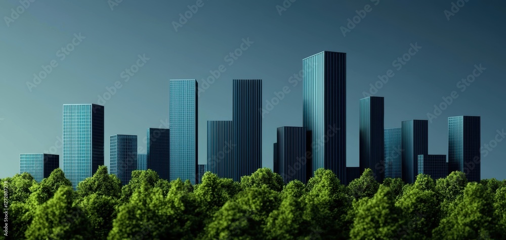 Fototapeta premium Self-sustaining eco-friendly megacities powered by AI, futuristic green business ecosystems