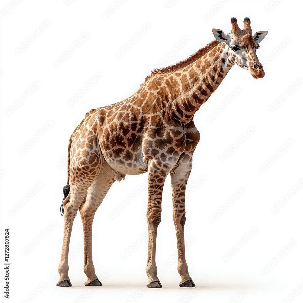 Naklejka premium Giraffe Standing Gracefully Against White Background