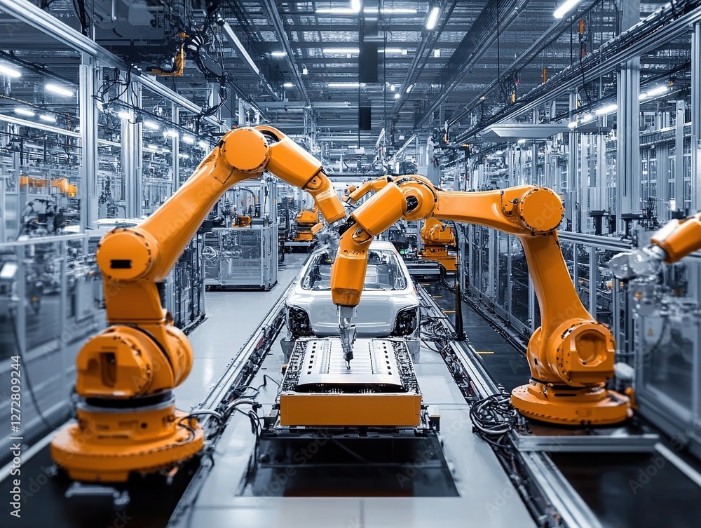 Automated Robotic Assembly Line: Precision Manufacturing of Vehicles with Advanced Technology in Modern Factories Automated Robotic Assembly Line: Precision Manufacturing of Vehicles with Advanced Technology in Modern Factories