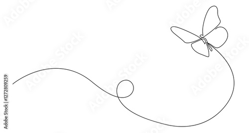Butterfly Flying Continuous One Line Drawing. Beautiful Line Art Butterfly for Beauty Logo Design. Editable Stroke. Insect Flying Simple Doodle Vector Illustration
