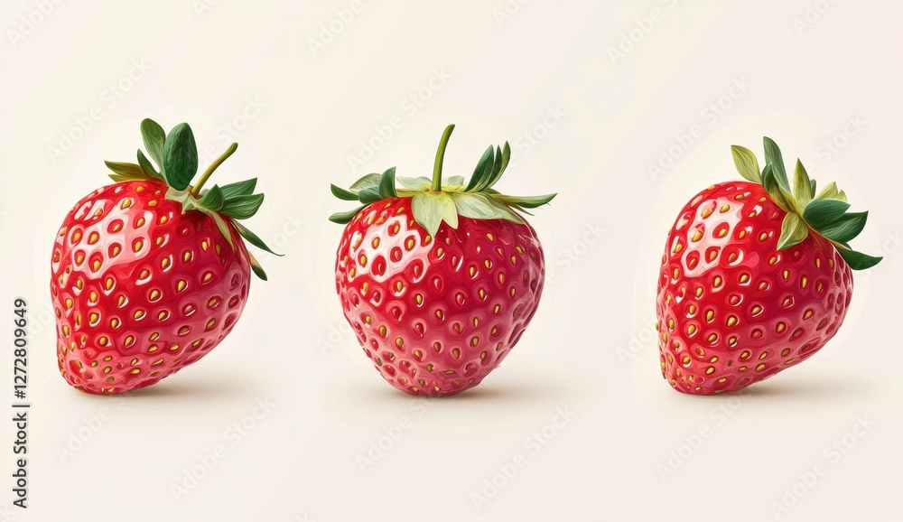 Fresh Strawberries Displayed in Different Angles on Light Background Fresh Strawberries Displayed in Different Angles on Light Background