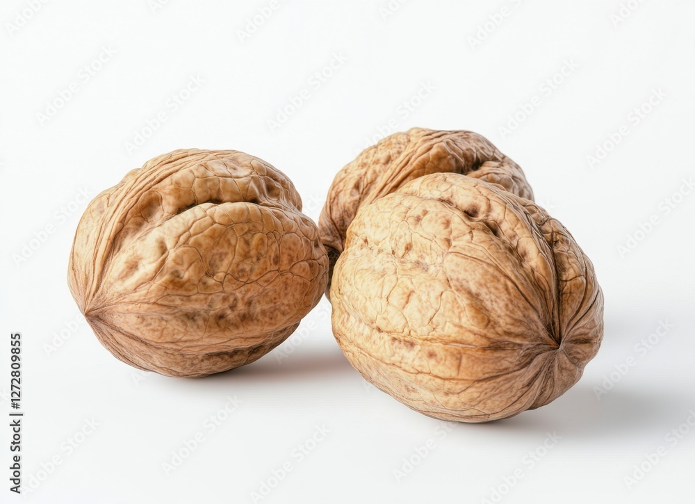 Close-up of Walnut Shells Displayed on White Background Close-up of Walnut Shells Displayed on White Background