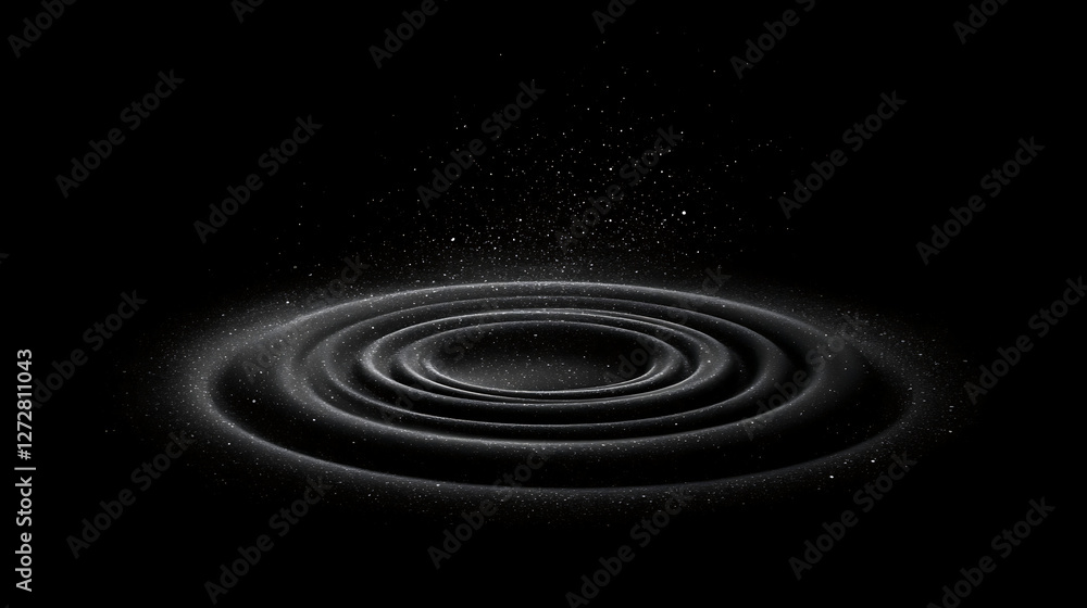 Fototapeta premium Ethereal Ripple Cosmic Event Formation with Dark Center and Celestial Dust in a Black Void Scene.