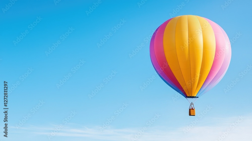 Fototapeta premium Colorful hot air balloon soaring in clear blue sky