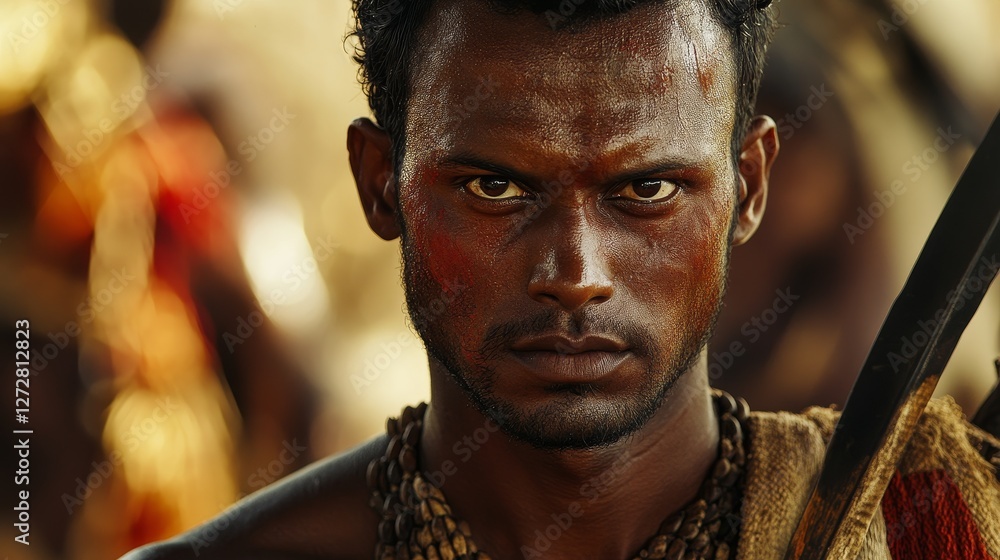 Strong Gaze of a Timorese National Hero in Traditional Attire Captures Resilience Strong Gaze of a Timorese National Hero in Traditional Attire Captures Resilience