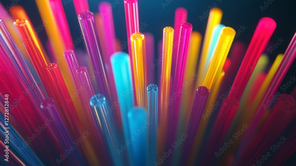 Colorful Abstract Background of Bright Plastic Straws in Focus