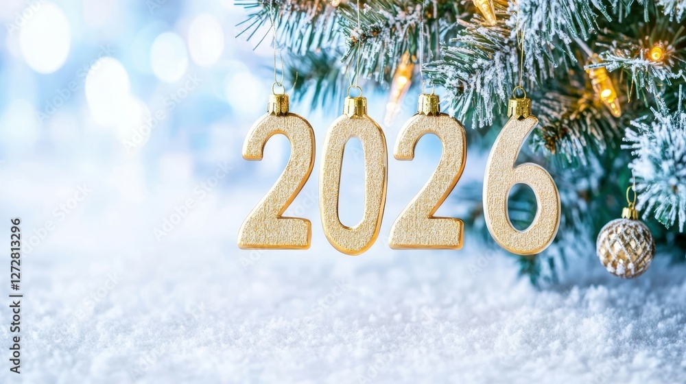 Anticipation of 2026: Festive holiday scene with sparkling ornaments and snow, representing the upcoming year. Anticipation of 2026: Festive holiday scene with sparkling ornaments and snow, representing the upcoming year.