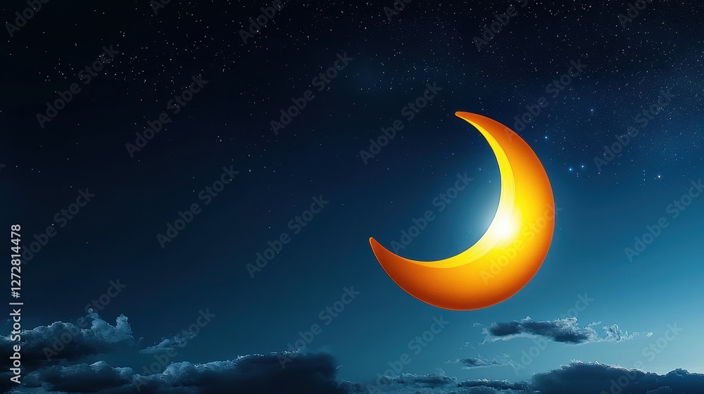 Naklejka premium Crescent moon shines brightly in a starry night sky