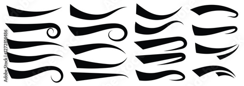 Swooshes text tails, swash underline. football, baseball typography swashes Texting tail for lettering or old varsity sport logo vector for apps or web retro style. Hand drawn swirl swoosh underline.