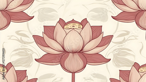 Floral lotus pattern, seamless background, elegant design, digital art, decorative photo