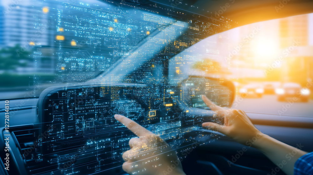 custom made wallpaper toronto digitalFuturistic Automotive Interface with Digital Overlay Display Technology Driving Car Innovatively.