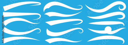 Swoosh Baseball flat Sign, Typography font curve tail, font swoosh tail ornamental vector elements. Underlined text tails. Retro Swoop wave line.