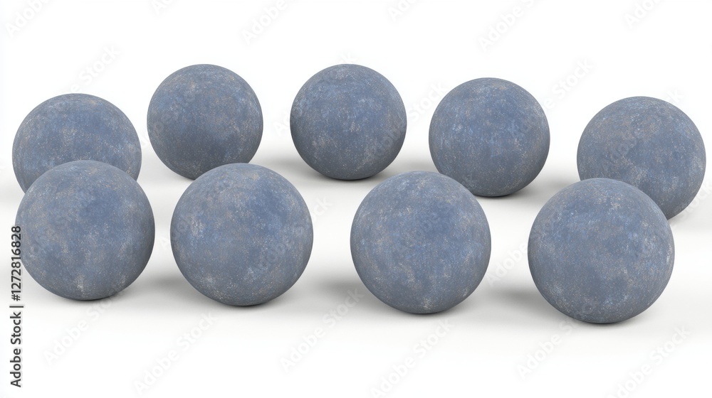 Collection of Ten Blue Textured Spheres Arranged on a Soft White Background Collection of Ten Blue Textured Spheres Arranged on a Soft White Background