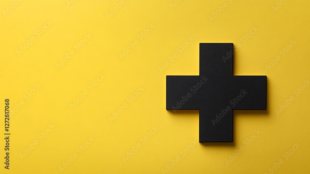 Obraz premium Black plus sign on yellow background.