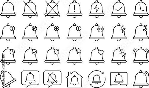 Notification Bell Icon Set – Alert, Reminder and Message Symbols.