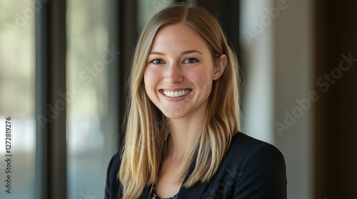 Free Download Professional Businesswoman Smiling in Office Setting for Corporate Use - GFXLoad