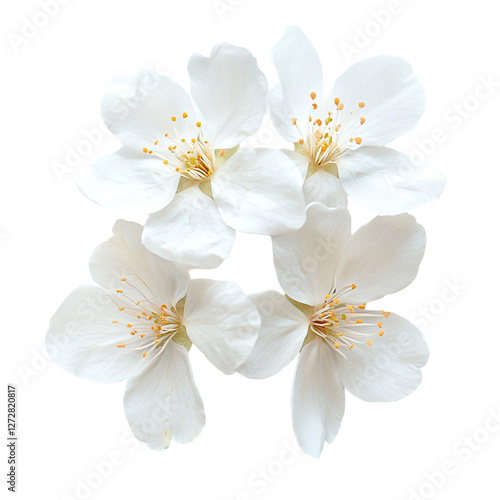 Four Delicate White Blossoms Isolated on Black Background,