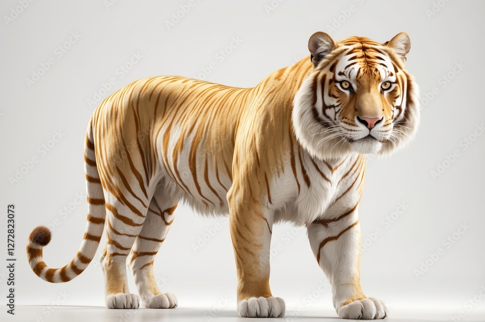 Obraz premium Majestic golden tiger standing, full body, white background.