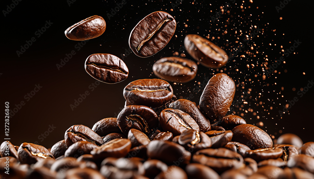 Aroma Ascend : Coffee Beans Floating in The Air. Generative AI. Aroma Ascend : Coffee Beans Floating in The Air. Generative AI.