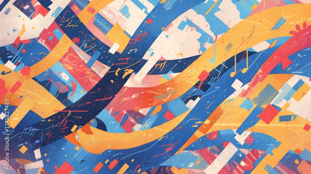 Naklejka premium Abstract colorful waves with shapes, design background, vibrant colors