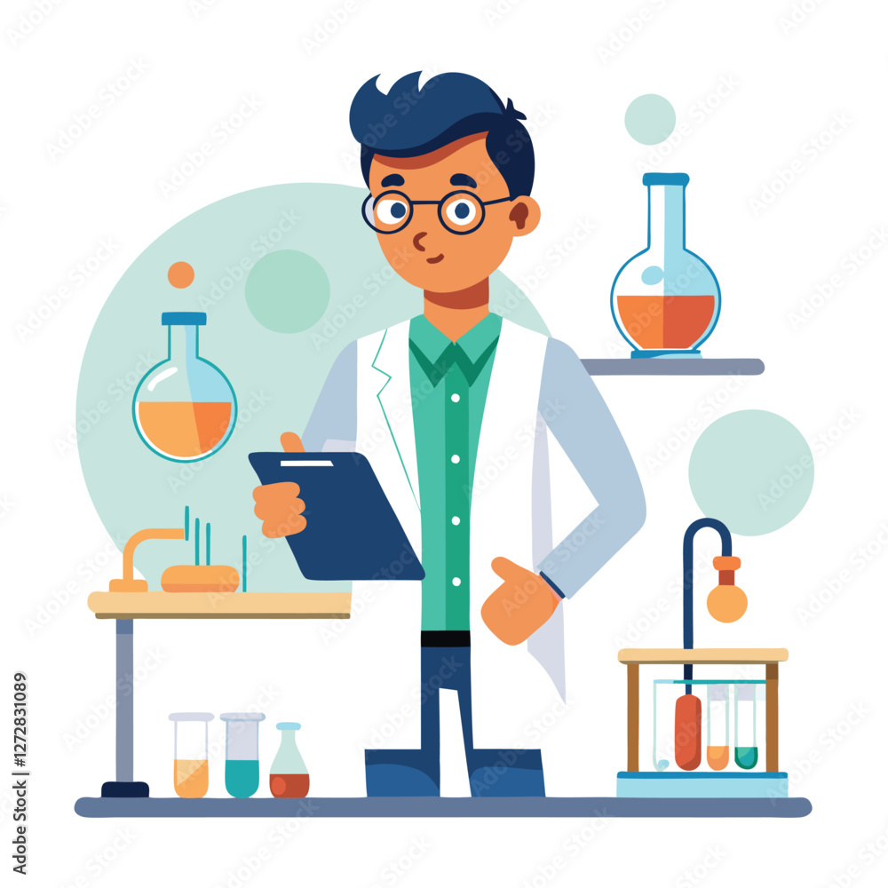scientist doing his research in his lab vector scientist doing his research in his lab vector