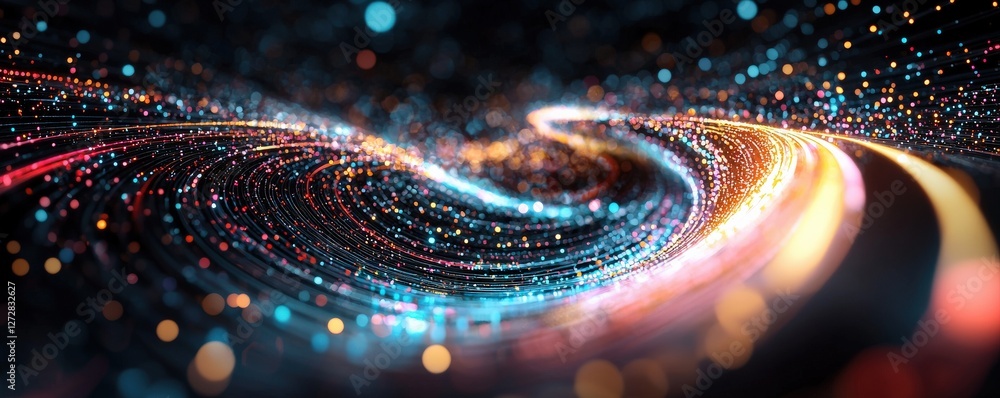 Abstract Background with Neon Organic Spectrum Effects Concept. Abstract Light Trails with Colorful Dots in Motion for Background Abstract Background with Neon Organic Spectrum Effects Concept. Abstract Light Trails with Colorful Dots in Motion for Background