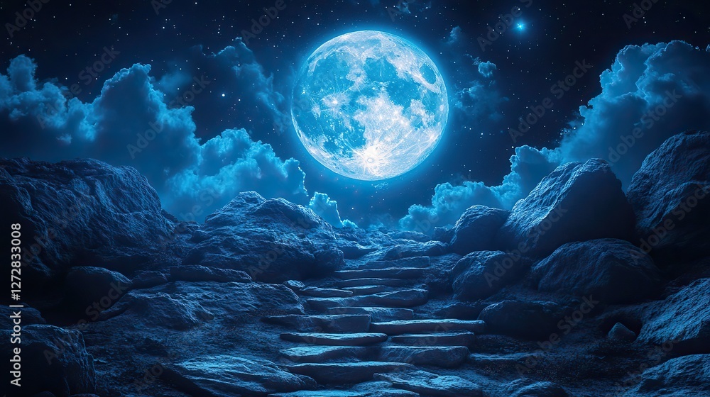 Fototapeta premium captivating full moon illuminating clouds,stars in night sky