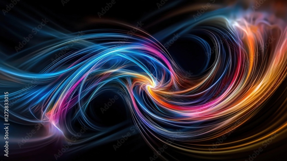 Abstract Background with Neon Organic Spectrum Effects Concept. Colorful Abstract Swirling Light Trails in a Dark Background Abstract Background with Neon Organic Spectrum Effects Concept. Colorful Abstract Swirling Light Trails in a Dark Background