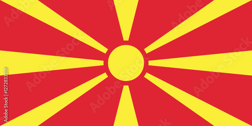 Flag of North Macedonia. Flag icon. Standard color. Standard size. A rectangular flag. Computer illustration. Digital illustration. Vector illustration.