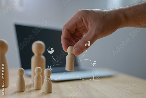 Human management and leadership, Personnel development for business in organization, Businessman use tablets select personnel based on qualifications, Target management, Choose the perfect employee