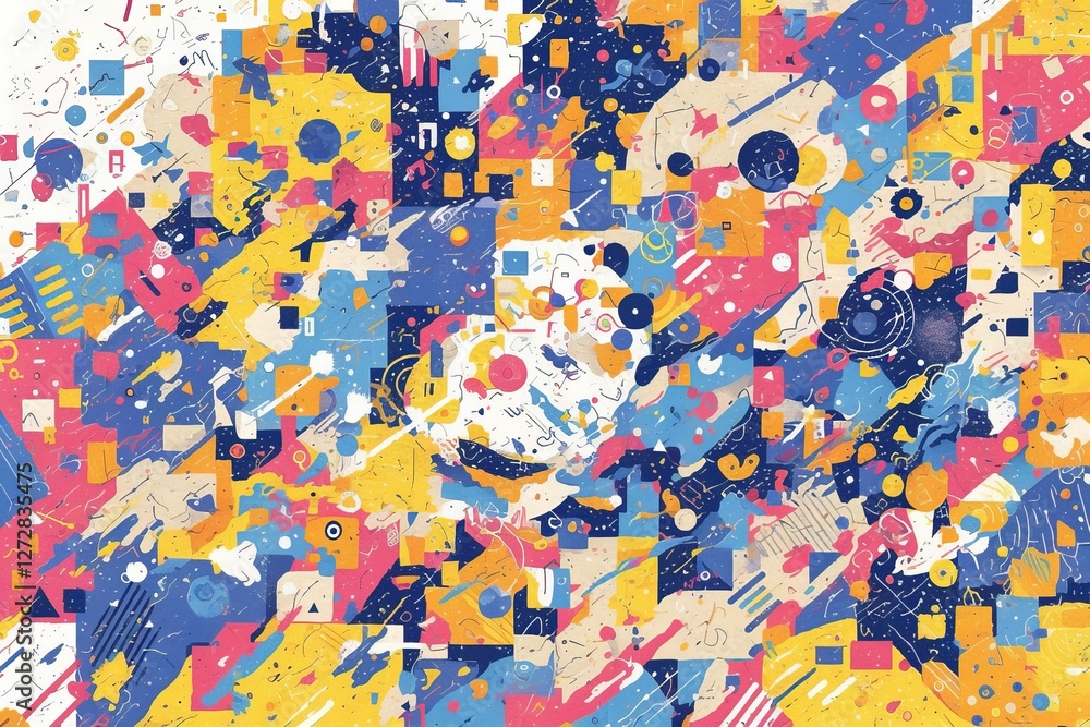 Fototapeta premium Abstract geometric shapes, vibrant colors, dynamic composition. Possible use Stock photo for design inspiration