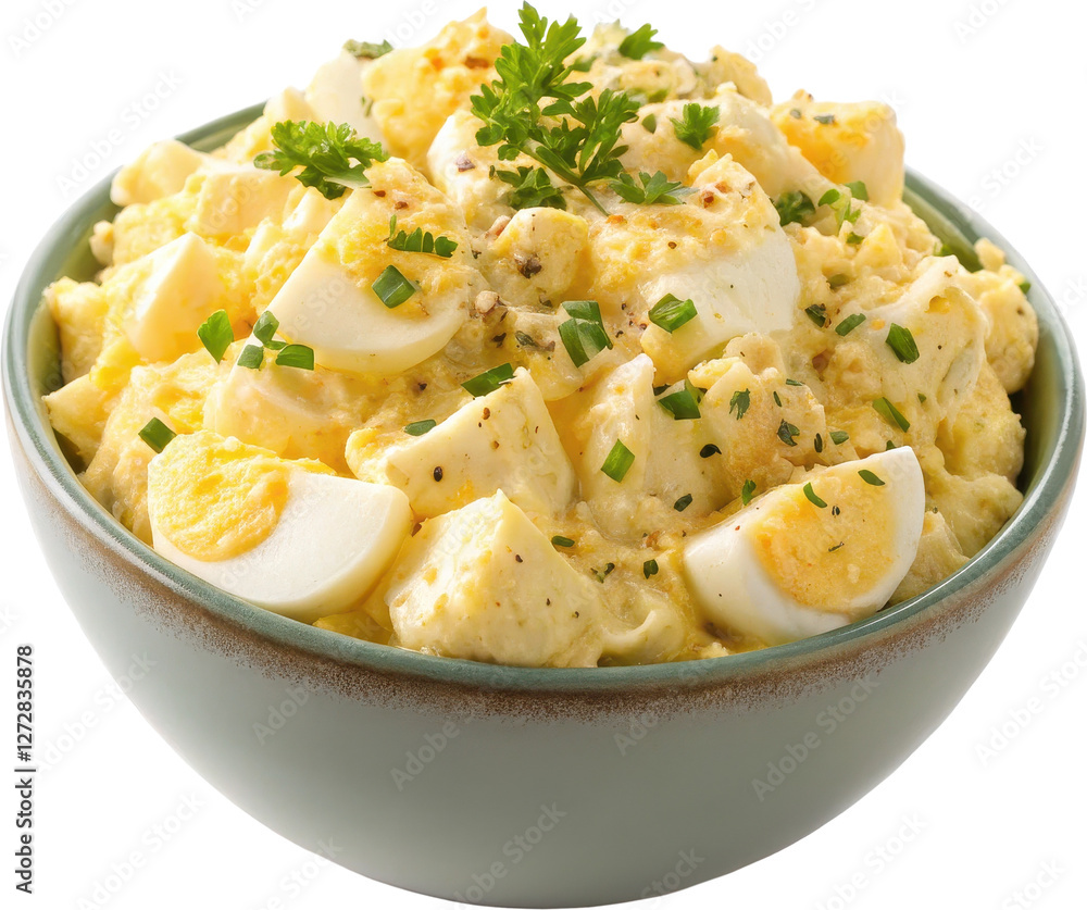 Homemade Creamy Egg Salad in a Bowl Garnished with Fresh Parsley and Chives Homemade Creamy Egg Salad in a Bowl Garnished with Fresh Parsley and Chives
