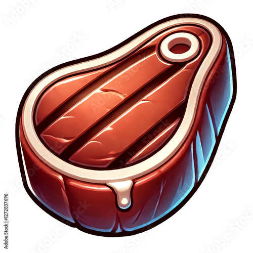 A beautifully rendered digital illustration of a grilled steak with a rich brown seared surface, visible grill marks, and a glossy, juicy appearance.