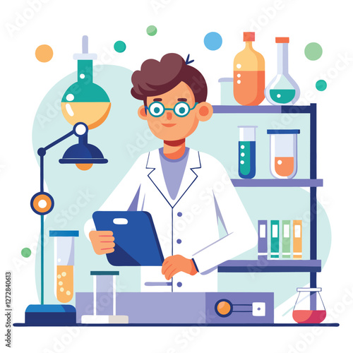 scientist doing his research in his lab vector