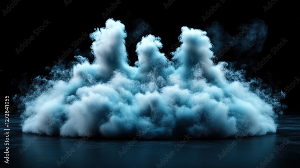 Naklejka premium Cloud of white smoke on a black background in a studio setting with dramatic lighting and effects