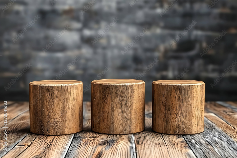 Wooden podiums on rustic wood floor Wooden podiums on rustic wood floor