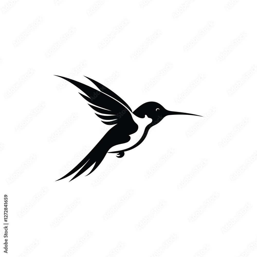 Obraz premium Hummingbird flying perching and on a white background in vector illustration