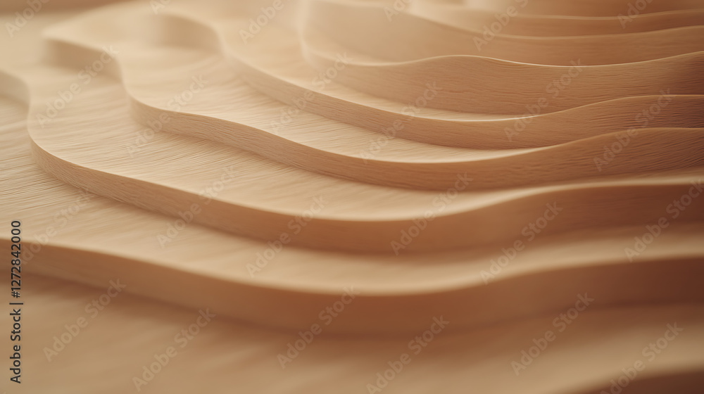 Fototapeta premium Topographical Wood Terrain Layers Abstract Textured Wavy Pattern Surface Natural Minimalist Art.