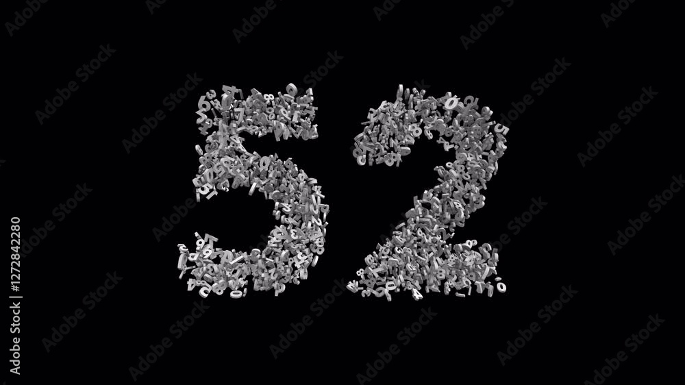 Number 52 Made of Numbers with Alpha Channel. 3D Font Number Animation. Transparent Background Number 52 Made of Numbers with Alpha Channel. 3D Font Number Animation. Transparent Background