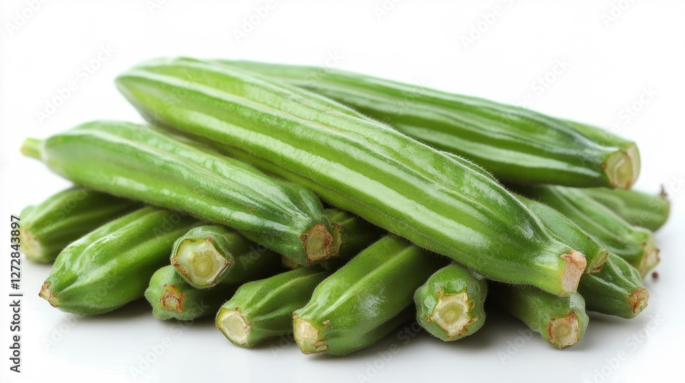 Fresh and healthy okra vegetable on a white isolated background. Generative AI Fresh and healthy okra vegetable on a white isolated background. Generative AI