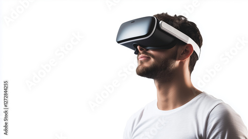 Wallpaper Mural Man in white T Shirt using VR set to explore Virtual Reality Torontodigital.ca