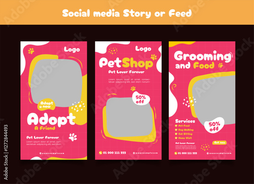 Set of Social media templates for pet shop, dog grooming and sale promotion.
