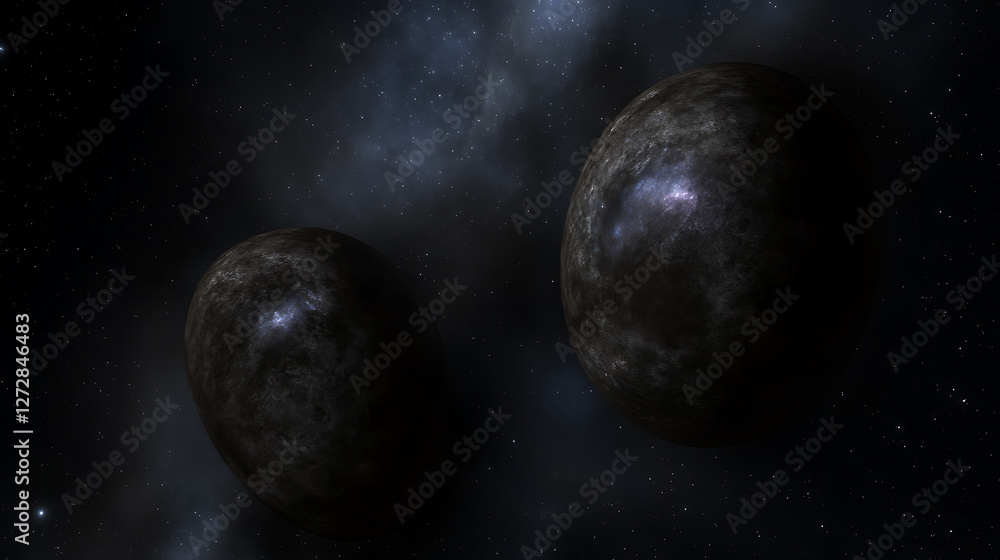Two Celestial Orbs Floating in the Cosmic Void Against a Backdrop of Distant Galaxies and Nebulae. Two Celestial Orbs Floating in the Cosmic Void Against a Backdrop of Distant Galaxies and Nebulae.