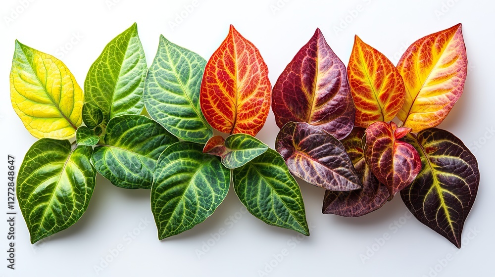 Obraz premium colorful coleus leaves with green red,yellow patterns isolated on transparent background