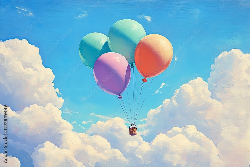Obraz premium Giant balloons in cheerful colors floating in the clouds