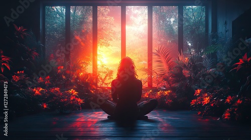 colorful lofi empty interior anime manga style with jungle view cozy chill vibes,hip hop atmospheric lights 4k wallpaper