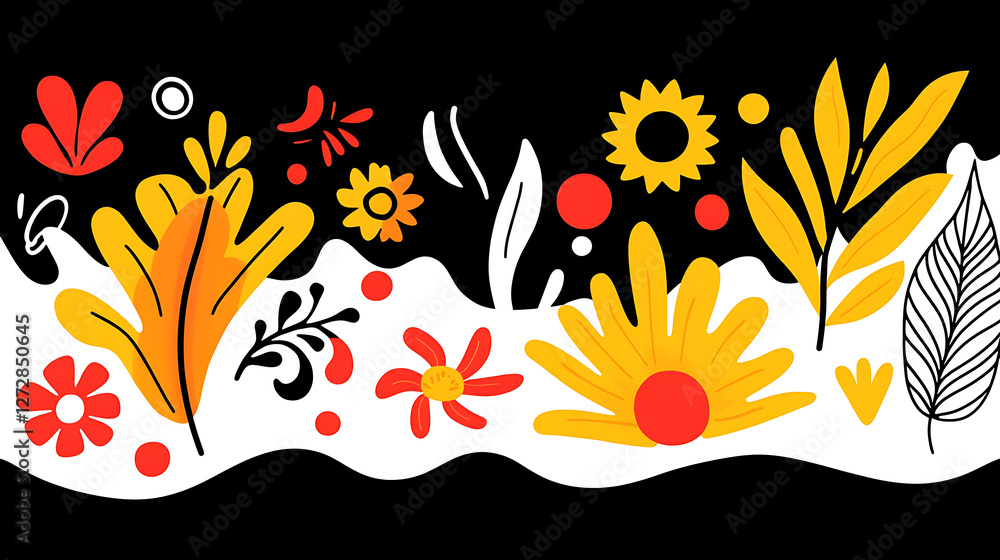 Obraz premium Vibrant Artistic Floral Arrangement on Graphic Black and White Background Image.