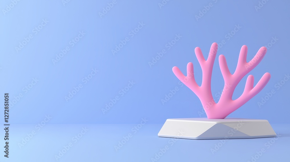 Fototapeta premium Pink Coral Sculpture on Minimalist Display Against Blue Background